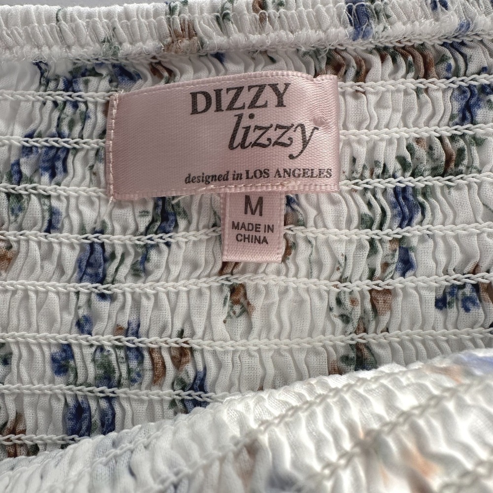 DIZZY lizzy Square Neck Floral Smocked Peplum Top Sz S‎ White L/S Peasant Boho - Picture 5 of 10
